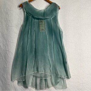 Vintage Concept Sheer Teal Tunic Top Women Size Large Gauze Sleeveless DAMAGED